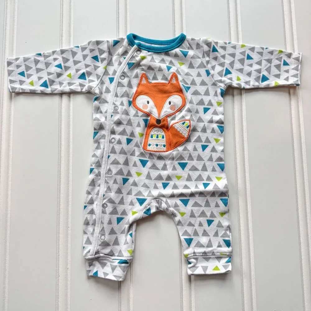 4/$10 - Vitamins Baby Fox Button Up Cotton Baby Footie
